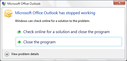 Outlook error message